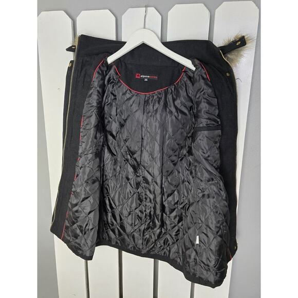 Alpine Swiss Duffy Womens Hooded Parka Fur Trim Wool Coat Toggle Button Jacket S - Picture 4 of 12